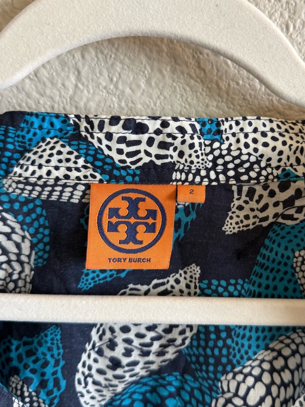 Tory Burch Blue Cotton Seashell Print Sequin Top Size 2 Coastal Grandma Summer - Picture 4 of 9